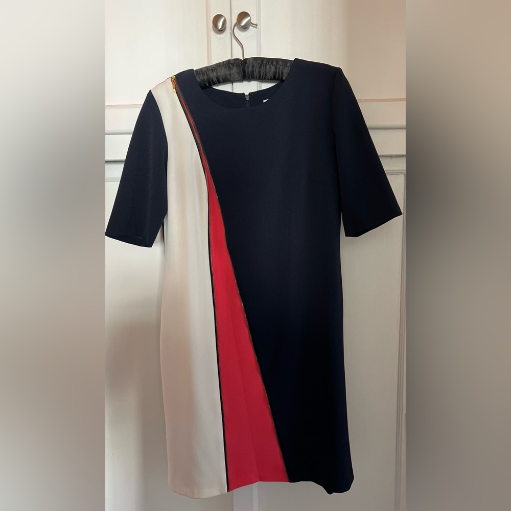 Sandra Darren Navy and Coral Color Block Dress